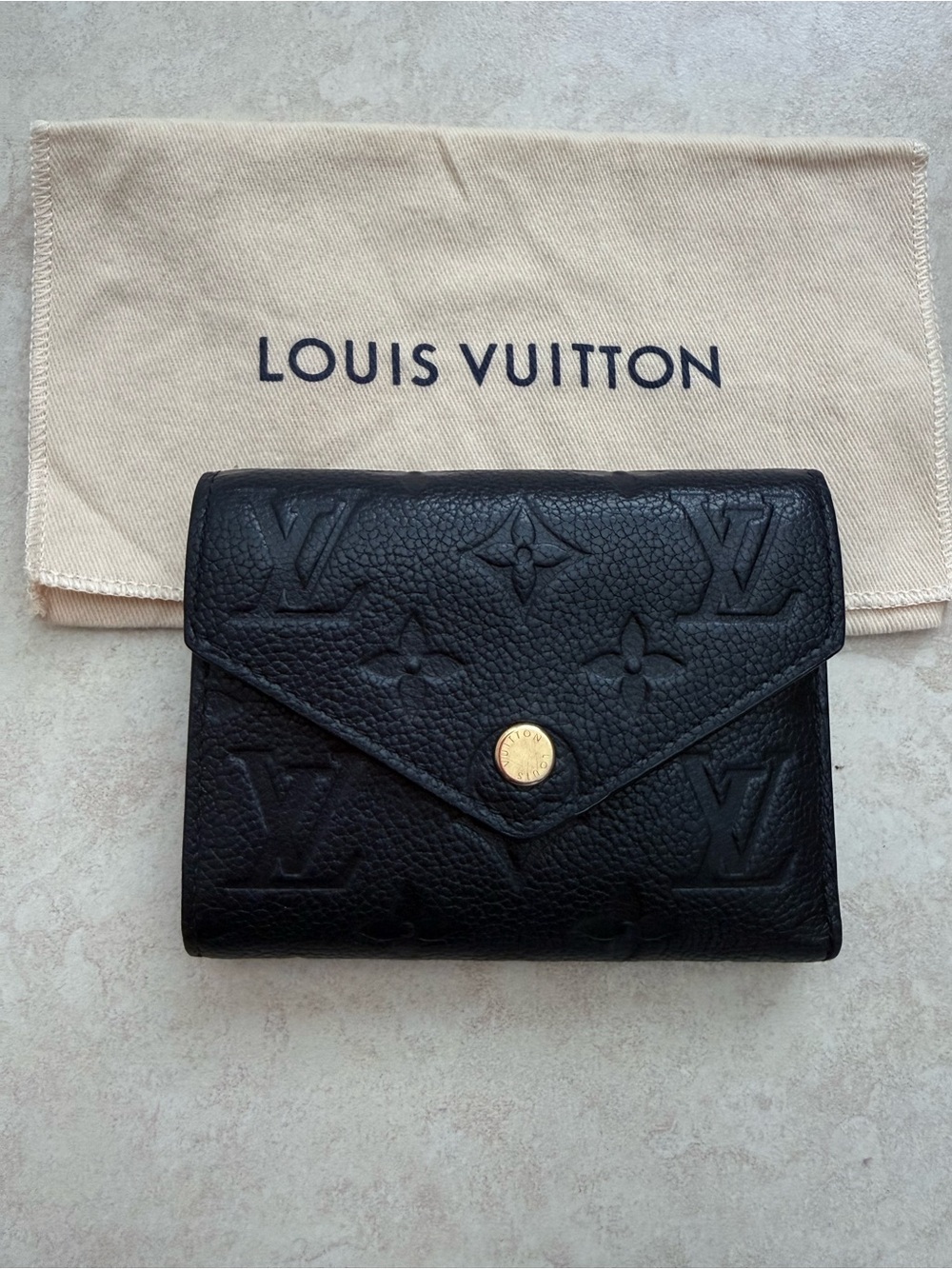 Louis Vuitton Black Monogram Embossed Victorine Wallet with Gold Snap - Picture 2 of 11